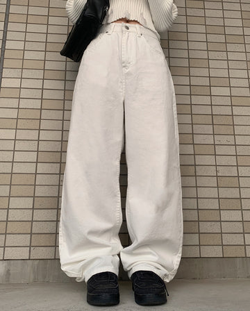 Snuggle White Cotton Wide Pants